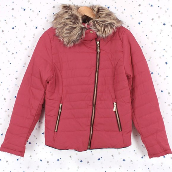 Removable Faux Fur Collar Puffer Jacket Dusty Pink - Picture 8 of 8